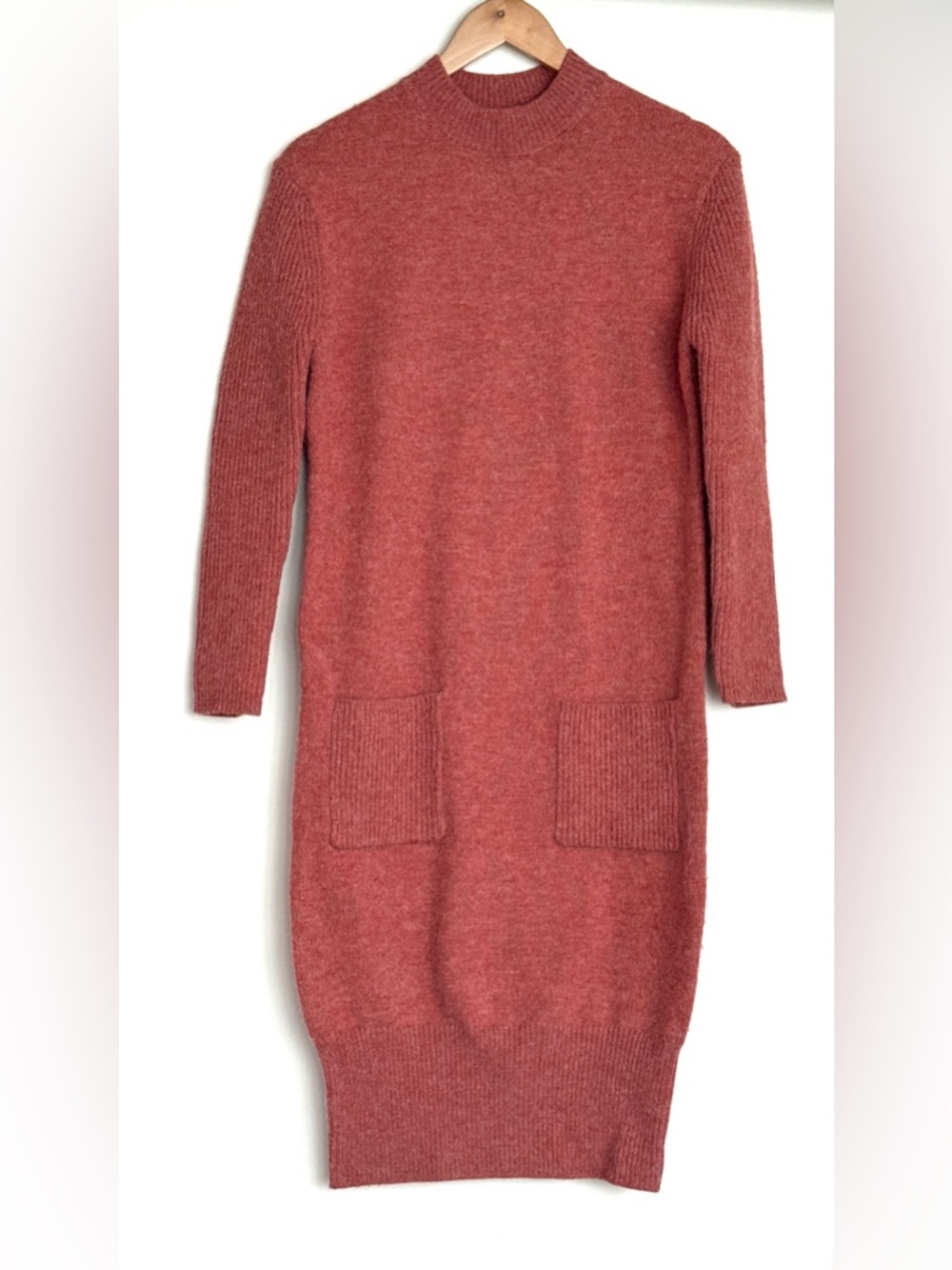 Cozy Rib Pocket Sweater Dress in Dusty Rose